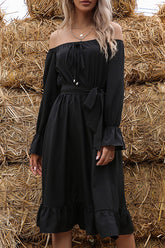 Robe mi-longue unie à épaules dénudées et fentes